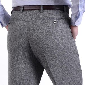 Costumes pour hommes Blazers d'été mince pantalon masculin d'âge moyen hommes d'affaires décontracté polyester lin taille haute pantalon droit ample