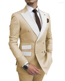 Costumes pour hommes Les hommes d'affaires portent des pantalons de blazer à revers en pointe blanche Terno Masculino Tuxedo Groom Wedding Prom Slim Fit 2 Pcs Jacket