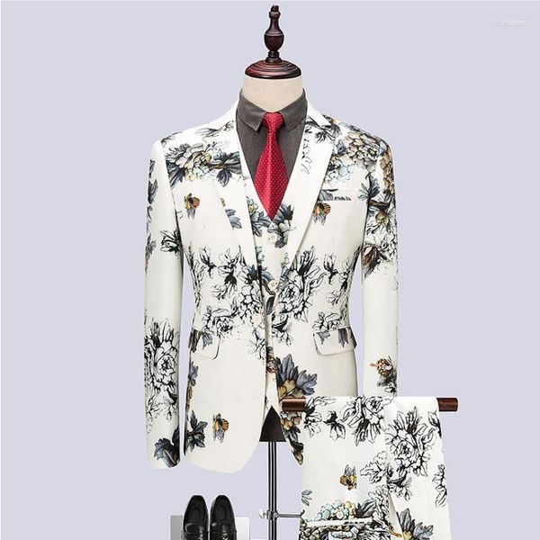 Costumes pour hommes hommes (veste gilet pantalon) 2023 fleur couleur hommes mode hommes Slim Fit affaires mariage costume pleine taille M-4XL