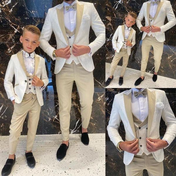 Costumes pour hommes Costume pour enfants pour hommes 3 pièces Ivoire Floral Veste Pantalon Gilet De Mariage Smoking Pour Garçons Slim Fit Outfit Personnalisé Enfant Vêtements