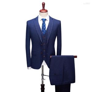 Costumes pour hommes vêtements pour hommes Gentleman Costume trois pièces ensemble Slim Fit Style britannique formel affaires mode rayures Costume Homme