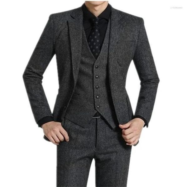 Trajes para hombres Chaleco de traje para hombres Gris oscuro Collar a medida Boda de un solo pecho para hombres Pantalones de chaqueta de esmoquin