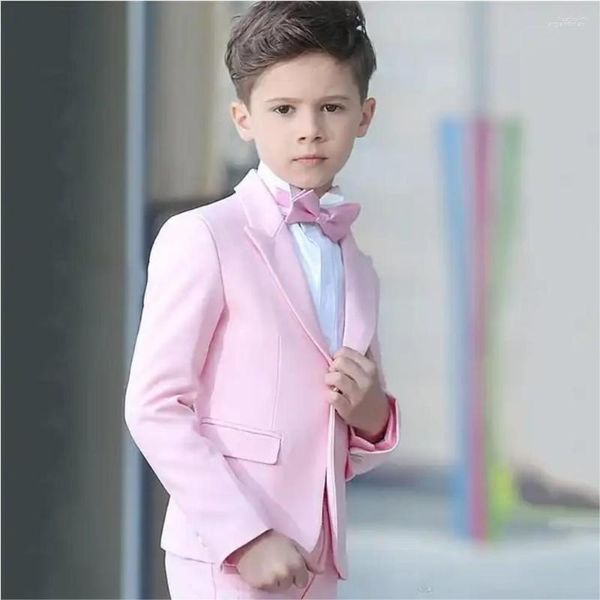 Trajes para hombres, chaqueta rosa para niños, pantalones, conjuntos de 2 uds., ropa Formal para bodas, fiesta de graduación para niños, novio, fiesta de cumpleaños, Blazers a medida para niño