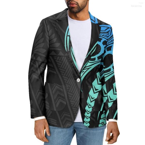 Costumes pour hommes Hommes polynésiens tribaux hawaïens Totem tatouage Hawaii imprime Business Blazer hommes décontracté mince costume manteau mode simple bouton