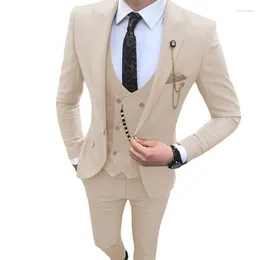 Trajes para hombres Slim Fit Casual Prom para hombres 2023 Novio Tuxedo Peaked Lapel Business Formal Wedding Male Blazer 3 piezas Traje