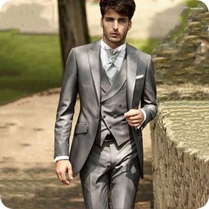 Trajes para hombres Hombres Vintage Gris Hombres Boda Prom Por encargo Novio Esmoquin 3 piezas Últimos diseños Traje Homme Slim Fit Terno Masculino