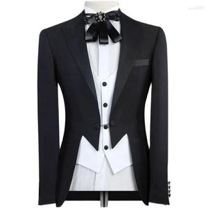 Herenpakken Bruiloft heren 3-delige zwarte blazer met wit vest Broek Classic Fit Smoking Formeel Zakelijk Groot en lang Op maat gemaakt