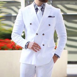 Costumes pour hommes hommes blancs hommes Slim Fit avec Double boutonnage personnalisé mariage marié smoking 2 pièces formel affaires mâle mode veste
