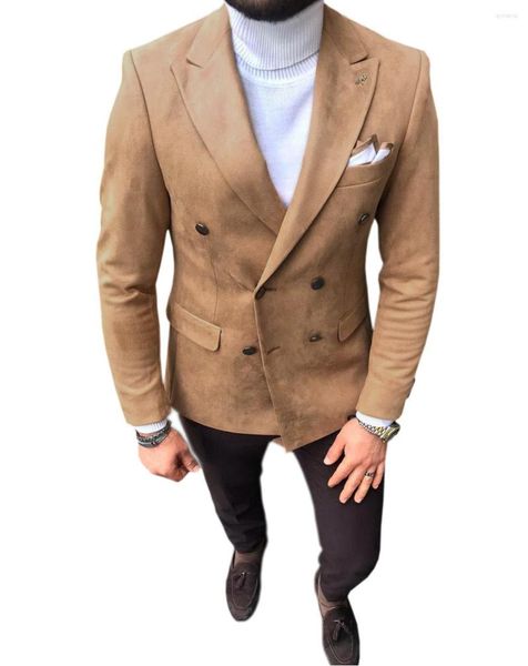 Trajes para hombre, conjunto para hombre, esmoquin marrón con doble botonadura, ante para hombre, 2 piezas, chaqueta de padrino con pantalones, vestido de graduación clásico