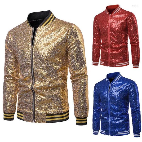 Costumes pour hommes hommes brillants Blazers or paillettes paillettes costume vestes mâle discothèque blazer à fermeture éclair Dj scène homme mode veste