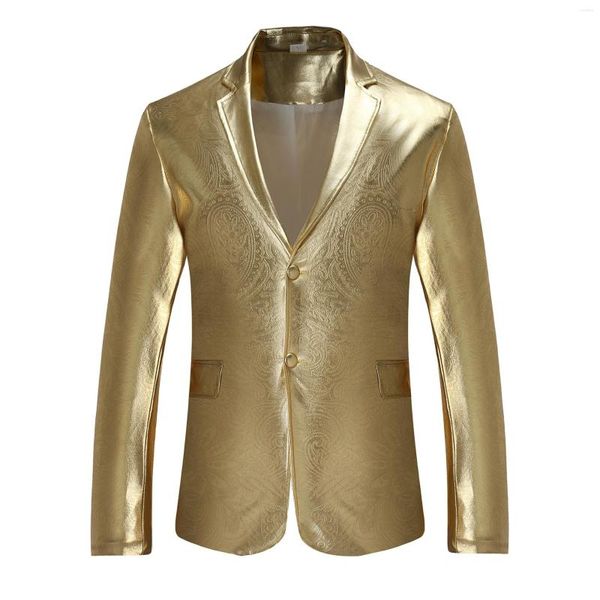 Trajes para hombre, chaqueta de Cachemira metálica recubierta de oro, plata y negro brillante para hombre, chaqueta de fiesta para Club nocturno, traje, Blazers, trajes de actuación para escenario