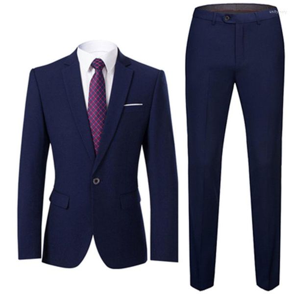 Costumes pour hommes Hommes Slim Fit Business Uniforme Bureau Costume Mariage Groom Party 2 pièces Veste Pantalon Notch Revers Bouton unique Formel Casual