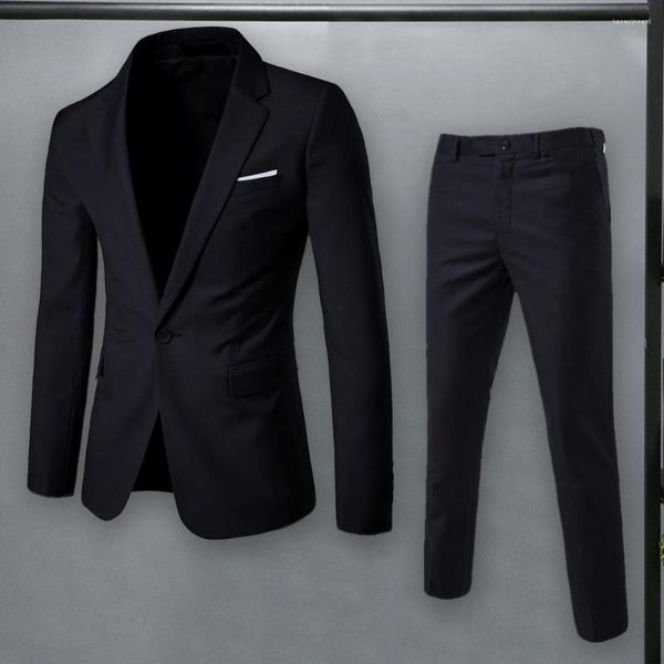 Trajes para hombres Conjunto de pantalones ajustados para hombres Traje de negocios elegante Solapa Abrigo con un solo botón con bolsillos Ropa de trabajo para A