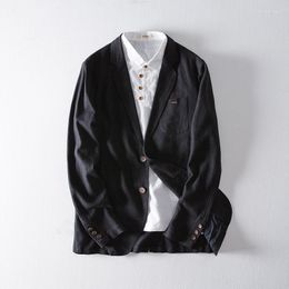 Ternos masculinos primavera outono algodão linho blazers sólido fino ajuste fino para único breasted terno masculino jaquetas casuais FS-177
