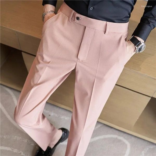 Trajes para hombres Hombres Primavera Otoño Pantalones de traje casual de alta calidad / Moda masculina Slim Fit Pantalones de negocios rosados / Pantalones de vestir elásticos para hombre 28-38