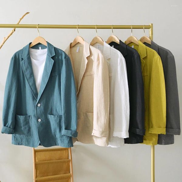 Trajes para hombres Hombres Traje de primavera Abrigo Casual Lino Cardigan Chaqueta de color sólido para hombre Algodón simple Decoraciones para el hogar al aire libre