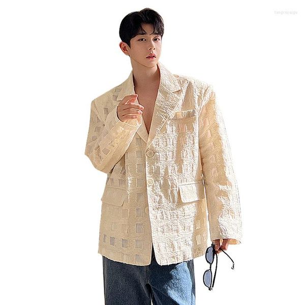 Trajes de hombre Primavera Verano suelto Casual Lino algodón cuadros Vintage moda protector solar traje Blazers chaquetas hombre Streetwear Blazer abrigo