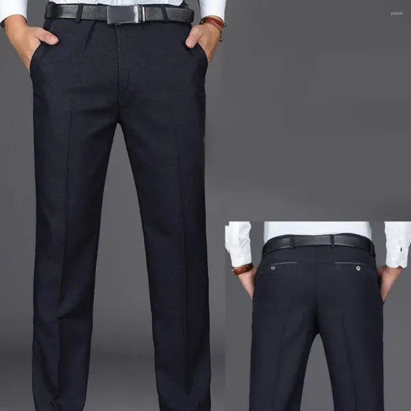 Costumes pour hommes Hommes Pantalon à jambe droite Costume en peluche épais avec poches souples Taille moyenne Fermeture à glissière Style d'affaires formel pour les pères