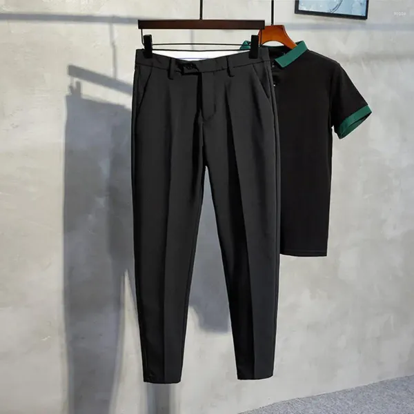 Costumes pour hommes Hommes Pantalon droit Élégant Costume ajusté avec poches souples Taille moyenne Fermeture à glissière Style d'affaires formel pour un