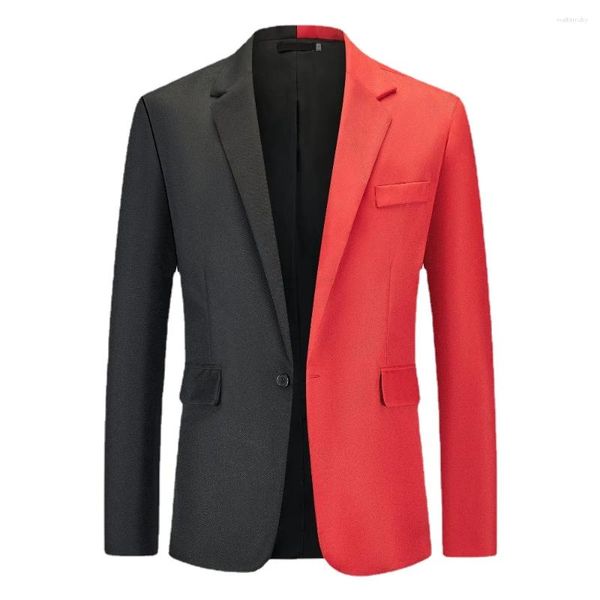 Costumes pour hommes hommes élégant rouge noir Patchwork Blazer costume veste marque revers cranté un bouton dîner fête décontracté hauts