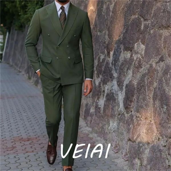 Trajes para hombre, traje para hombre, Blazers de negocios para verde militar, conjuntos de corte entallado con doble botonadura, traje de fiesta para hombre, ropa para novio