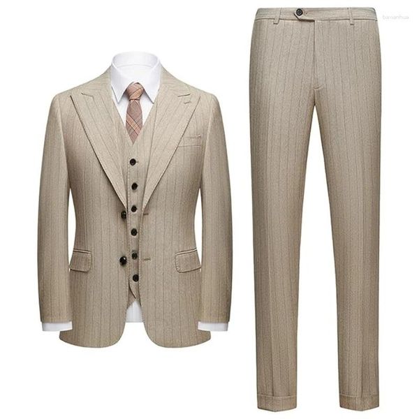 Costumes pour hommes Costumes pour hommes Champagne classique à rayures 3 pièces élégant affaires deux boutons de mariage bal veste de smoking gilet avec pantalon