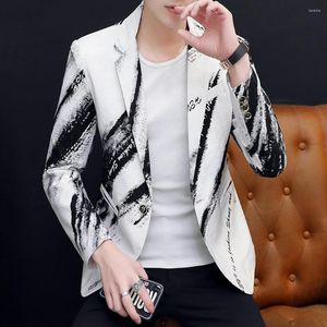 Costumes pour hommes Costume pour hommes Manteau Col rabattu Manches longues Impression à un bouton Tie-dye Dress-up Slim Contrast Color Jacket Vêtements