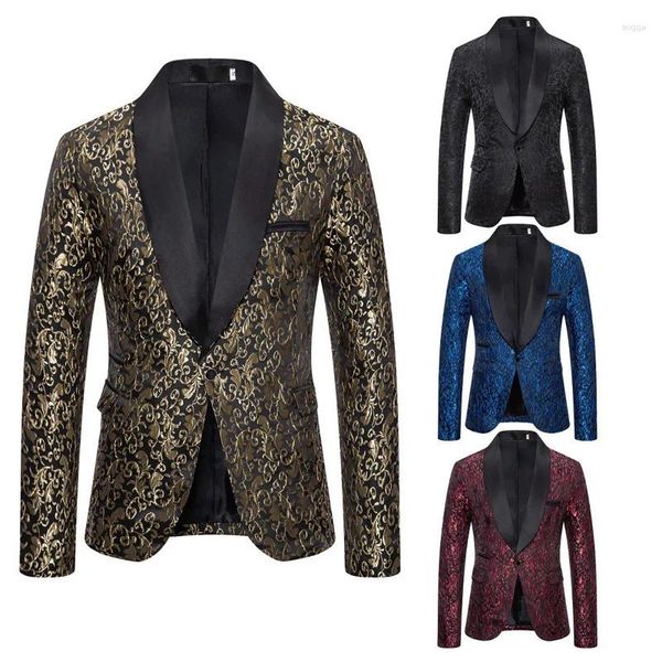 Trajes para hombres traje para hombres chaqueta dorada ajustado jacquard con solapa negra formal para banquete de boda set de trabajo