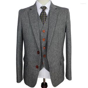 Costumes pour hommes Suit Grey Retro Gentleman Style Grey Classic Tweed Tailor Wedding For Slim Fit Blazer Mens 3 Piece Pantalon Veste