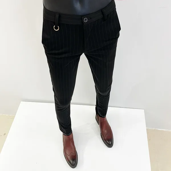 Costumes pour hommes Pantalon de costume pour hommes 2024 Printemps Robe formelle à rayures noires Stretch Slim Straight Boutique Pantalon Vêtements de mode