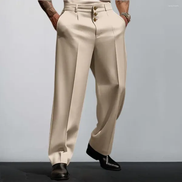 Trajes para hombres Pantalones de traje para hombres elegantes con bolsillos suaves Cierre de botón Pantalones de estilo de negocio formal para la oficina Desgaste recto