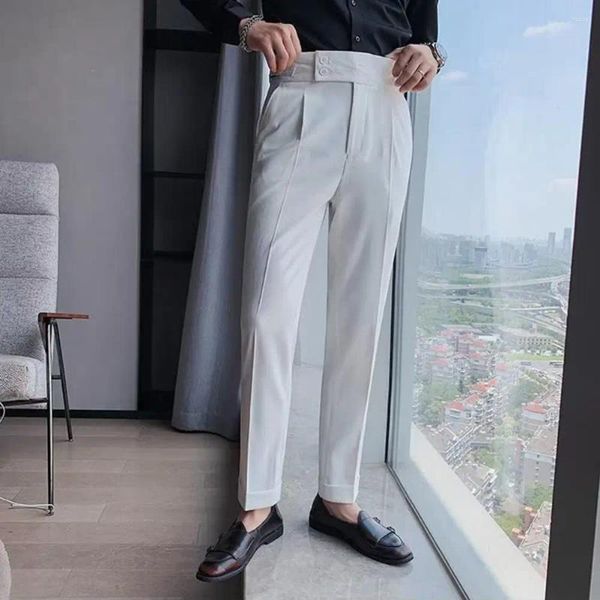 Trajes para hombres Pantalones de traje para hombres Estilo formal de negocios Pierna recta Slim Fit Color sólido Suave Cintura alta Bolsillos clásicos Transpirable