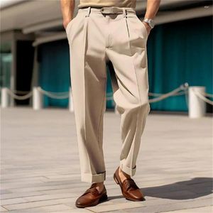 Trajes para hombres Pantalones de traje para hombres Pantalones sueltos de cintura media Pantalones de pierna ancha rectos Estilo de color sólido Longitud del tobillo Ropa de oficina