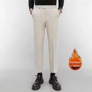 Costumes pour hommes Hommes costume pantalon droit épais peluche lâche taille moyenne fermeture à glissière bouton de fermeture formel style d'affaires chaud long pantalon de bureau