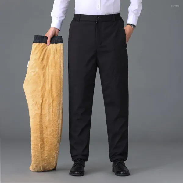 Costumes pour hommes Hommes costume pantalon droit épais peluche couleur unie taille élastique moyenne style d'affaires formel chaud père long pantalon de bureau