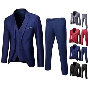 Herenpakken Herenpak Set Elegant Formeel Zakelijk Voor Kantoorvergaderingen Bruiloften Slim Fit Effen Kleur Jas Vest Broek