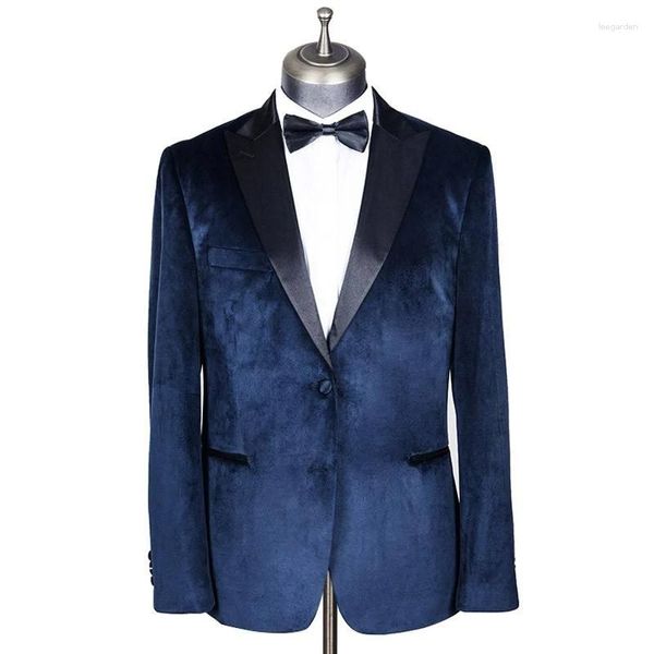 Trajes para hombre, conjunto de traje para hombre, Blazers ajustados de terciopelo azul profundo de alta calidad, pantalones formales de negocios, abrigos, chaquetas elegantes para novio de boda, traje para hombre