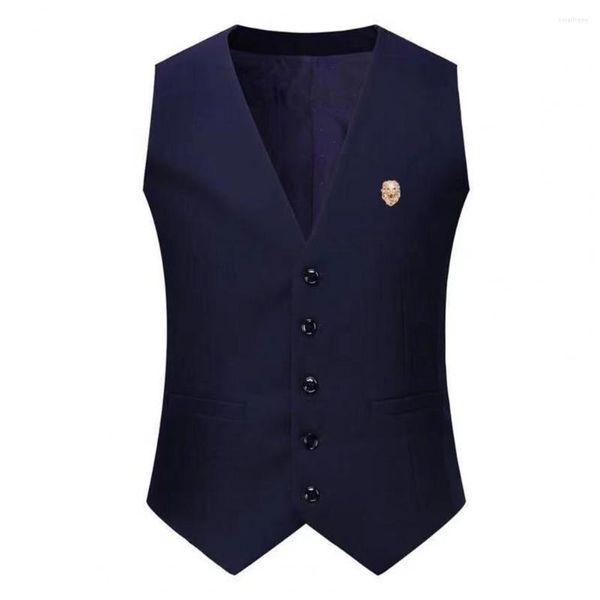 Costumes pour hommes Hommes costume gilet slim fit couleur unie sans manches col en V simple boutonnage gilet formel avec broche robe de mariée d'affaires