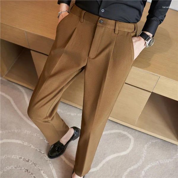 Costumes pour hommes Hommes Épaissi Tissu De Laine Costume Pantalon 2024 Hiver Casual Élastique Slim Fit Robe Pantalon Marron Pantalon Homme Vêtements