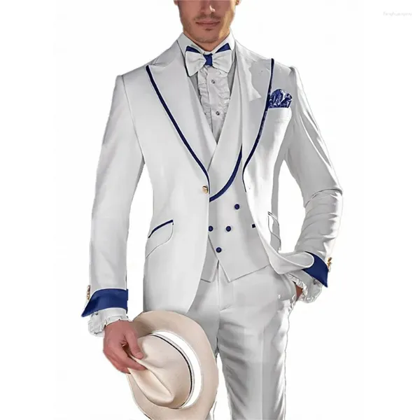 Costumes pour hommes Hommes Trois pièces Veste Pantalon Gilet Hombre 3 pcs Blazer Blanc Simple Boutonnage Revers Mariage Groom Formel Prom Party