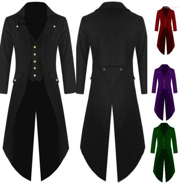 Trajes de hombre Hombres Traje victoriano Esmoquin negro Moda Tailcoat Gothic Steampunk Trench Jacket Coat Frock Outfit Dovetail Uniform para adultos