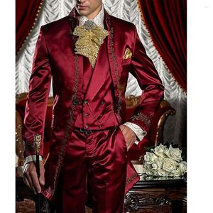 Costumes pour hommes hommes blanc rouge smoking veste de mariage pantalon gilet trois pièces élégant fête formelle Blazer Hombre Trajes De Costume