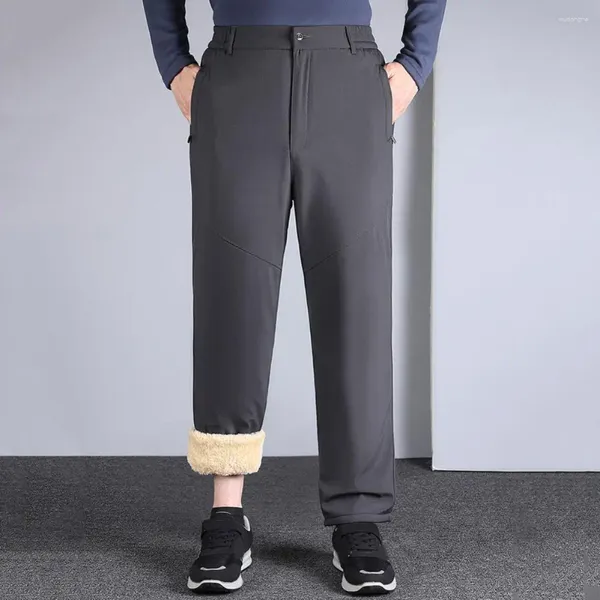 Costumes pour hommes Hommes Pantalon d'hiver Pantalon de costume en peluche épais avec poches souples Fermeture à glissière Fermeture à glissière Taille élastique formelle pour père