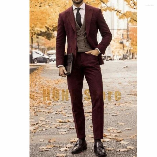 Costume deux pièces en tissu de laine pour homme, simple boutonnage, décontracté, à la mode, Design Slim, robe de mariée pour marié, coupe complète