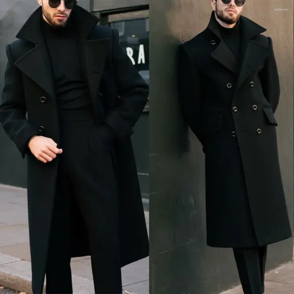 Trajes para hombre, abrigo largo de lana para hombre, abrigo con botones, doble botonadura, solapa con pico, Ropa de Trabajo Formal, invierno, cálido, de talla grande, a medida