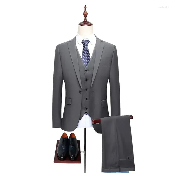 Costumes pour hommes Hommes 3 pièces Costume Slim Fit Business Tuxedos pour mariage Bal Groomsmen Noir Bleu Gris Blazer Pantalon Gilet