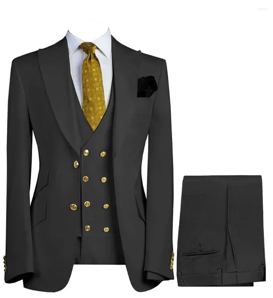 Costumes pour hommes 3 pièces Double boutonnage Business Gentleman Design classique Blazer bal coupe ajustée costume Tuxedos pantalon gilet
