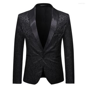 Herenpakken Mens Black Paisley Jacquard Blazer Jacket One Button Shawl Men Business Formal Dress Stage Banquet Kostuum