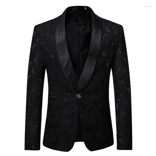 Trajes de hombre para hombre, chaqueta de vestir Jacquard de rosa negra, chaqueta para hombre, traje de fiesta de negocios y boda para club nocturno, ropa para cantantes de escenario