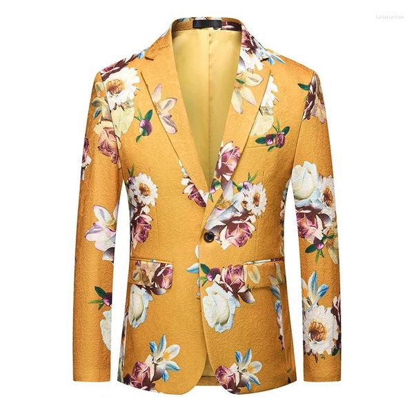 Costumes pour hommes Blazers pour hommes avec des motifs floraux bouton unique Slim Fit Casual Automne Qualité Doux Confortable Jacquard Mode Terno Masculino